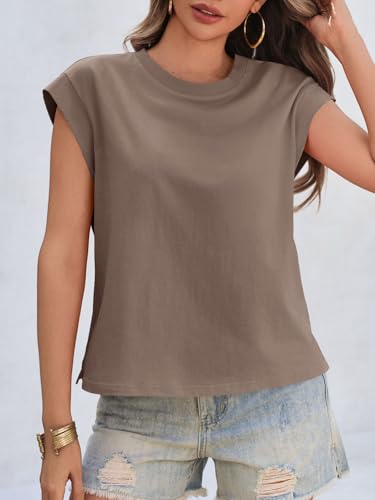 41dE6pcbv4L.jpg Womens Cap Sleeve Cotton Tank Tops Summer Casual Loose Fit T Shirts Crew Neck Basic Tee