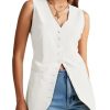 Womens Button Down Suit Vests Casual Business V Neck Waistcoat Tops Summer Fitted Work Office Sleeveless Blazer