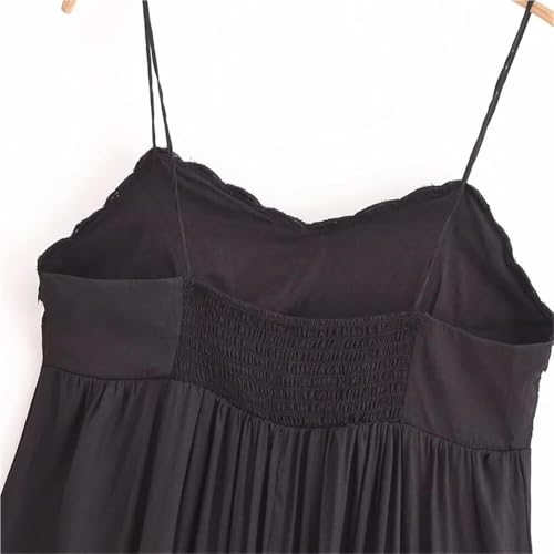 Women's Black Sleeveless Strapless Embroidery Slim Fit Dress Casual Summer Beach Vacation Dresses