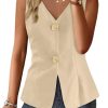 Womens Summer V Neck Vest Tops Button up Sleeveless Casual Waistcoat Business Fitted Blazer vest