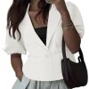 Womens Puff Short Sleeve Blazers Business Casual Button Down Lightweight Suit Jackets