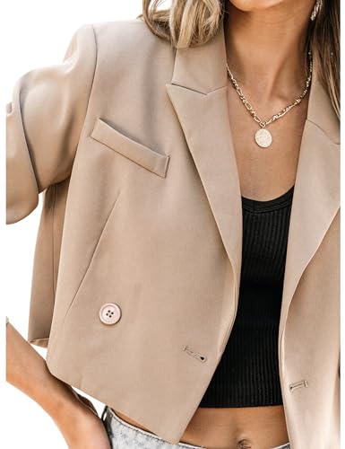 Cropped Blazers for Women Business Casual Open Front Long Sleeve Suit Jacket Trendy Oversized Work Office Blazer