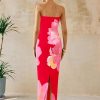 Women Summer Strapless Maxi Dress Bodycon Floral Sexy Long Wedding Guest Dress Formal Tube Mesh Cocktail Dresses