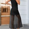 Womens Summer 2 Piece Outfits V Neck Sleeveless Blazer Waistcoat and Mesh Maxi Skirt Suit Sets