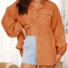 41gUESWLjCL.jpg Womens Oversized Button Down Shirts Puff Long Sleeve Collared V Neck Cotton Blouses Linen Loose Fit Tops