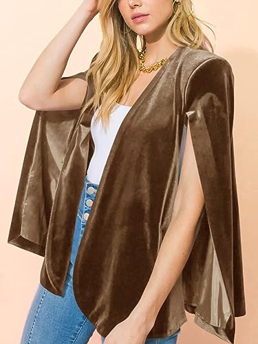 Women's Velvet Cape Blazer Jackets Casual Split Long Sleeve Open Front Coat