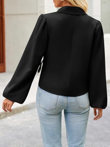 Womens Puff Long Sleeve Blazers V Neck Wrap Cropped Trench Coat Work Office Dressy Casual Suit Jackets