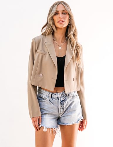 Cropped Blazers for Women Business Casual Open Front Long Sleeve Suit Jacket Trendy Oversized Work Office Blazer