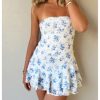 Women's Floral Print Ruffle Tube Mini Dress Strapless Sleeveless Layered Vacation Summer Dresses