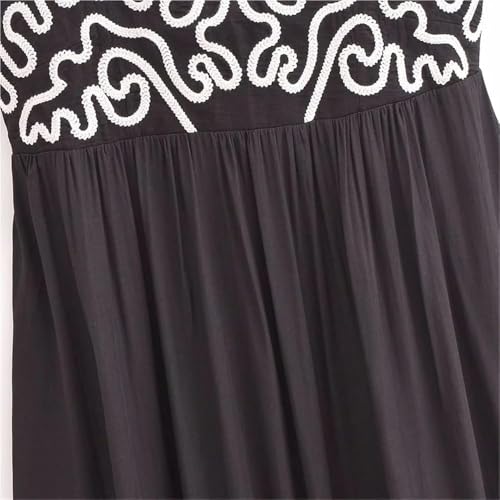 Women's Black Sleeveless Strapless Embroidery Slim Fit Dress Casual Summer Beach Vacation Dresses