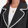 Womens Cropped Wool Jacket Embroidered Contrast Trims Blazer Fall Short Pea Coat with Pockets