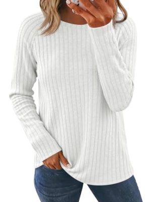 Womens Long Sleeve Fuzzy Tunic Tops Knit Casual Dressy Pullover Sweatshirt Fall Loose Fit Crew Neck Shirts Blouse