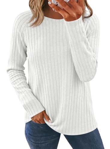 Womens Long Sleeve Fuzzy Tunic Tops Knit Casual Dressy Pullover Sweatshirt Fall Loose Fit Crew Neck Shirts Blouse