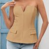 Womens Strapless Tube Tops Summer Fitted Notched Neck Blazer Vest Business Dressy Casual Suit Vest Tops