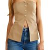 41iBnlaZXkL.jpg Womens Strapless Blazer Vest Summer Sleeveless Fitted Tube Tops Trendy Button Down Work Suit Tops