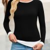Womens Long Sleeve Tops Patchwork Crewneck Slim Fit Shirts Going Out Casual Fall Basic Tees