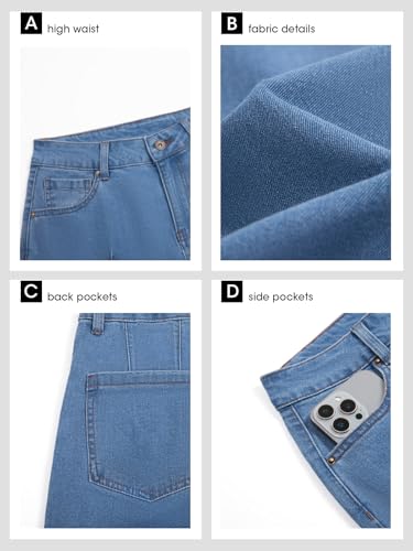 Womens Baggy Wide Leg Cropped Jeans Casual High Waisted Loose Vintage Denim Pants with Pockets