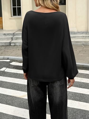Womens Oversized Off The Shoulder Tops Fall Casual Lantern Long Sleeve T Shirts Trendy Loose Fit Tunics