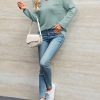 Womens Notch V Neck Tunic Tops Textured Ribbed Knit Long Sleeve T Shirts Loose Fit Fall Casual Tees with Pocket