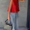 Womens Bow Front Tie Tank Tops Pleated Babydoll Top Sleeveless Cute Coquette Shirt Summer Outfits