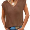 Womens Ribbed Cap Sleeve Tank Tops V Neck Knit Summer Casual Shirts Lightweight Pullover Sweater Vest