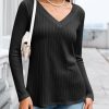 Womens Long Sleeve Tops Trendy V Neck Ribbed Lightweight Shirts Dressy Casual Loose Fit Blouses