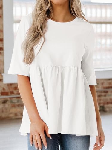 Womens Summer Babydoll Tops Oversized Short Sleeve Crewneck T Shirts Peplum Casual Loose Blouse