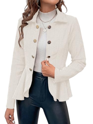Elegant Women Blazer Business Work Office Peplum Hem Jacket Open Front Herringbone Coats