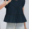 Womens Ruffle Babydoll Tank Tops Summer Cotton Peplum Mock Neck Blouses Trendy Casual Pleated Bow Shirts