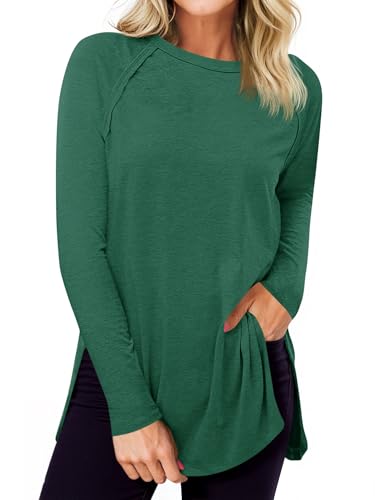 Womens Long Sleeve Tunic Tops Side Slit Crew Neck Oversized T Shirts Fall Casual Loose Fit Basic Tees Shirts