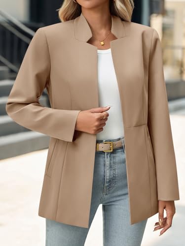 Womens Business Casual Blazer Long Sleeve Open Front Notch Stand Collar Blazer Work Office Jacket Suit