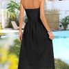 Women's Summer Strapless Dress Off Shoulder Smocked Casual A Line Eyelet Beach Wedding Guest Midi Dress