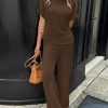 Womens 2 Piece Lounge Sets Casual Batwing Short Sleeve Knit Sweater Loose Wide Leg Pants Travel Outfits