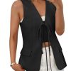 Womens Tie Front Blazer Vest Summer Sleeveless V Neck Tank Top 2025 Casual Business Waistcoat