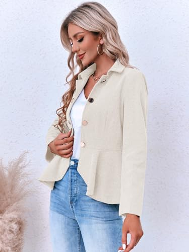 Elegant Women Blazer Business Work Office Peplum Hem Jacket Open Front Herringbone Coats