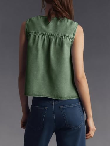 Womens Babydoll Peplum Denim Tank Tops Loose Fit Swing Flowy Shirred Sleeveless T Shirts Going Out Cute Tees