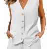 Womens Summer Blazer Vest 2 Piece Sets V Neck Sleeveless Button Down Waistcoat and High Waisted Work Suit Short Set