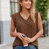 Womens Ribbed Cap Sleeve Tank Tops V Neck Knit Summer Casual Shirts Lightweight Pullover Sweater Vest