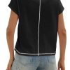 Womens Cropped Scoop Neck Tshirts Summer Cap Short Sleeve Exposed Seam Tops Casual Loose Fit Cotton Tee Shirts