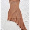 Women's Strapless Tube Mini Dress Ruched Sleeveless Asymmetrical Hem Vacation Summer Dresses