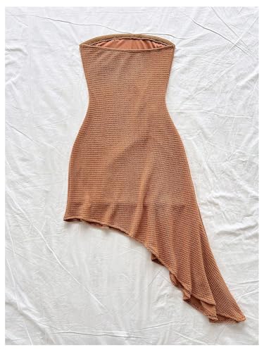 Women's Strapless Tube Mini Dress Ruched Sleeveless Asymmetrical Hem Vacation Summer Dresses