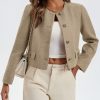 Womens Cropped Tweed Blazer Collarless Button Down Bomber Jacket Business Casual Fall Outfits