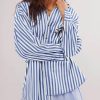 Womens Oversized Striped Button Down Shirts Boyfriend Long Sleeve Collared Work Blouses