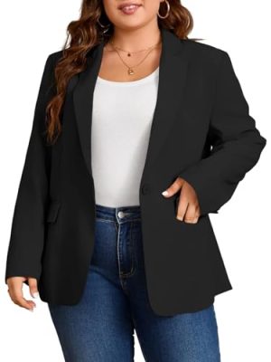 Womens Plus Size Casual Blazers Open Front Long Sleeve Work Office Suit Jackets Black