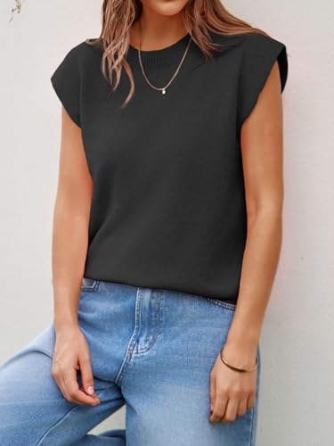 Womens Cap Sleeve Sweater Vest Summer Casual Sleeveless Knit Tank Tops Loose Fit Crew Neck Shirts Pullover