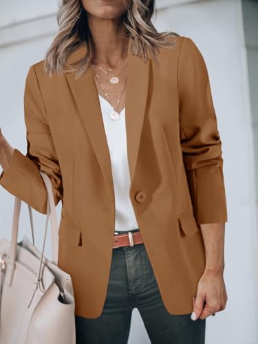 Womens Blazers Open Front Long Sleeve Suit Jackets Business Casual Outfits Brown