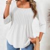 Womens 3/4 Sleeve Tunic Tops Square Neck Pleated Summer Blouses Dressy Casual Loose Fit T Shirts