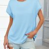 Womens Summer Cap Sleeve T-Shirts Casual Loose Fit Tunic Tops Crew Neck Tee Shirts