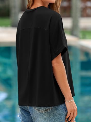 41nk274iHTL.jpg Womens Oversized Short Sleeve Tshirts Summer Casual Round Neck Tops Loose Fit Boxy Basic Tee Shirts