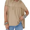 Women Summer Babydoll Tops Pleated Short Sleeve Crew Neck Peplum Blouse Casual Loose Fit T Shirts